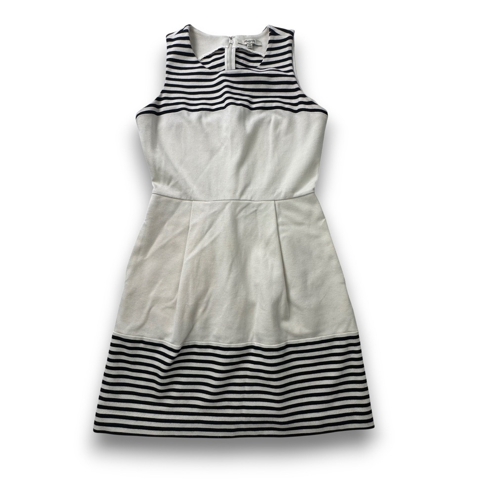 Madewell Womens XS Striped Fit & Flare Sleeveless Ponte Dress Cream Black C3446